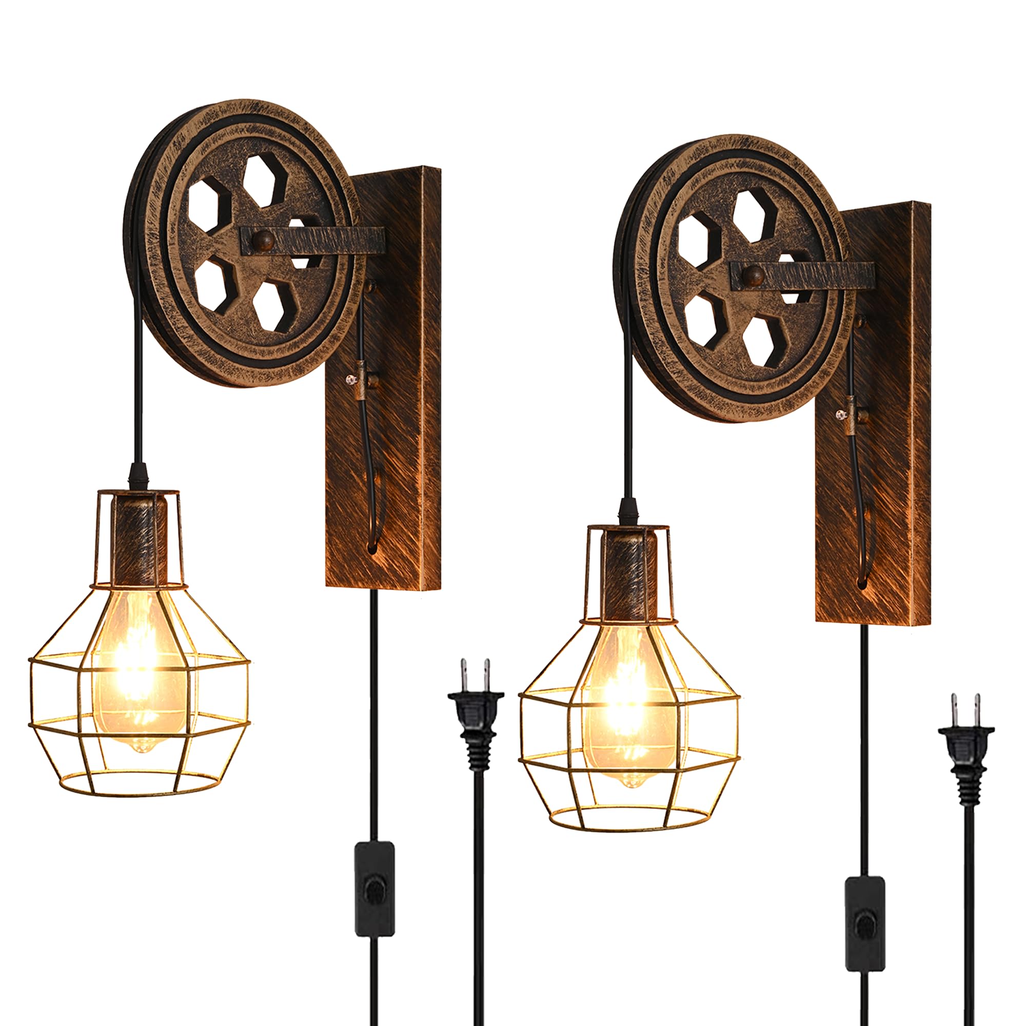 AnvFlik Retro Industrial Wall Sconce, 2Pack Antique Brass Vintage